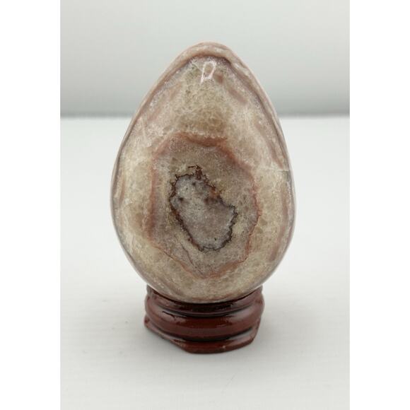 Stunning Banded Agate Onyx Egg Crystal Formations W/ Stand 2.5" Cream Browns - Picture 2 of 9